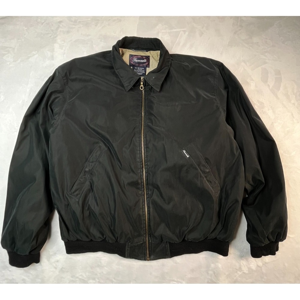 VTG FACONNABLE Mens L‎ Jacket Black Bomber Lined Pockets